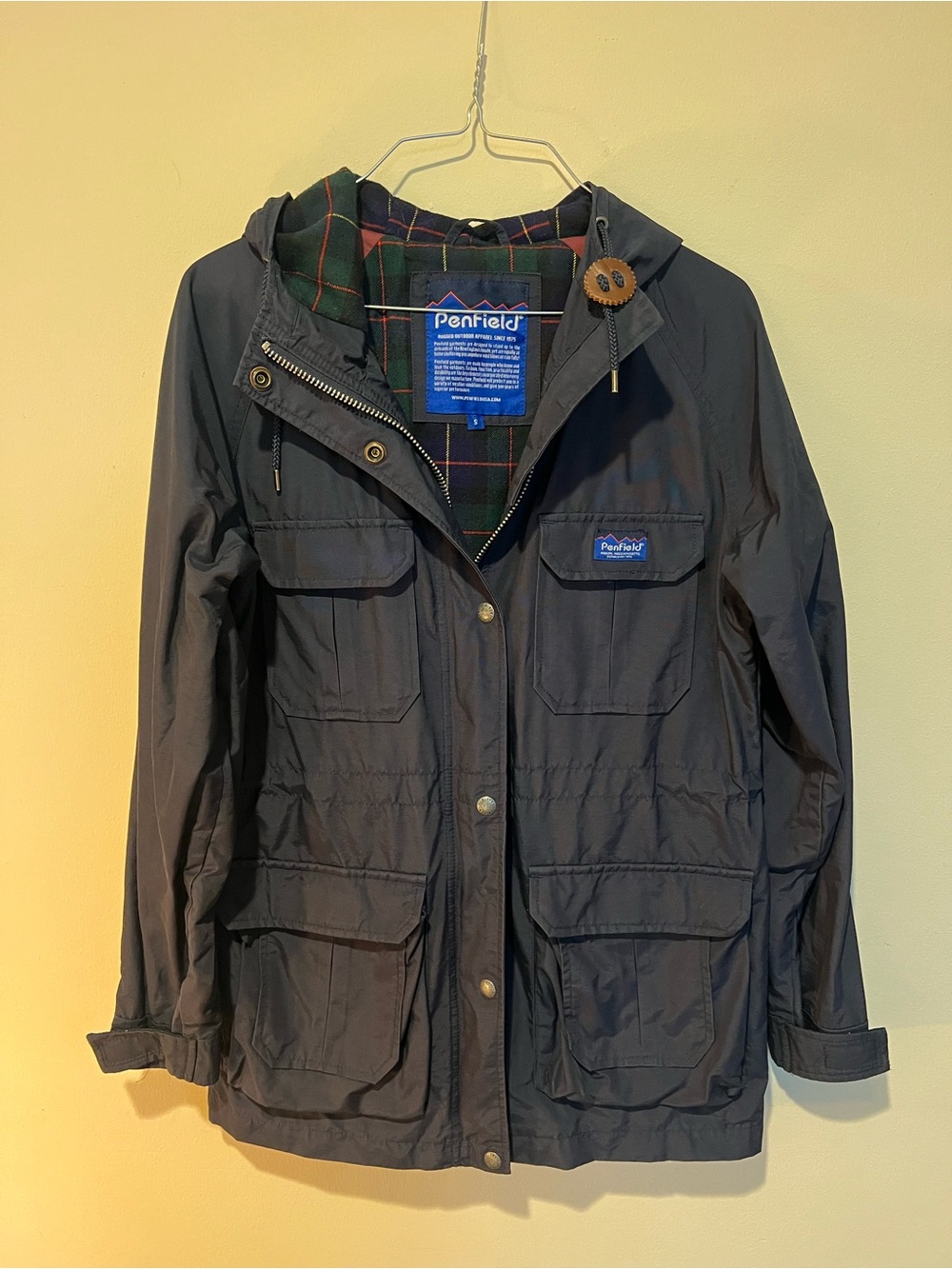 Penfield Navy Hooded Utility Jacket with Tartan Lining